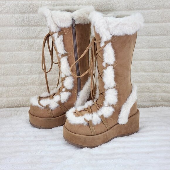 Cub 311 Tan Platform Furry Rave Mammoth Stomper Knee Boots - Picture 3 of 12